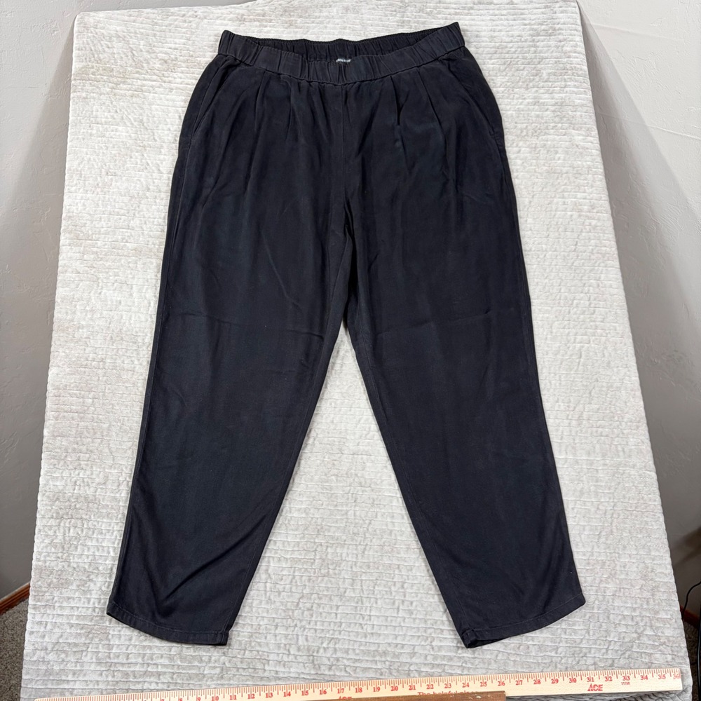 Eileen Fisher Black Tencel Lyocell Elastic Waist Tapered Pants XL RN78121